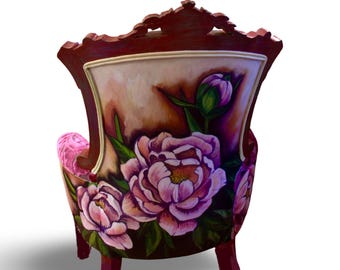 Hand-Painted Floral Occasional Chair: Upcycled Antique Eastlake Style