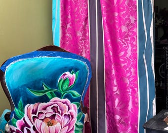 Designers Guild Silk Stripe Fabric, Pink & Turquoise- Elegant Curtain Material