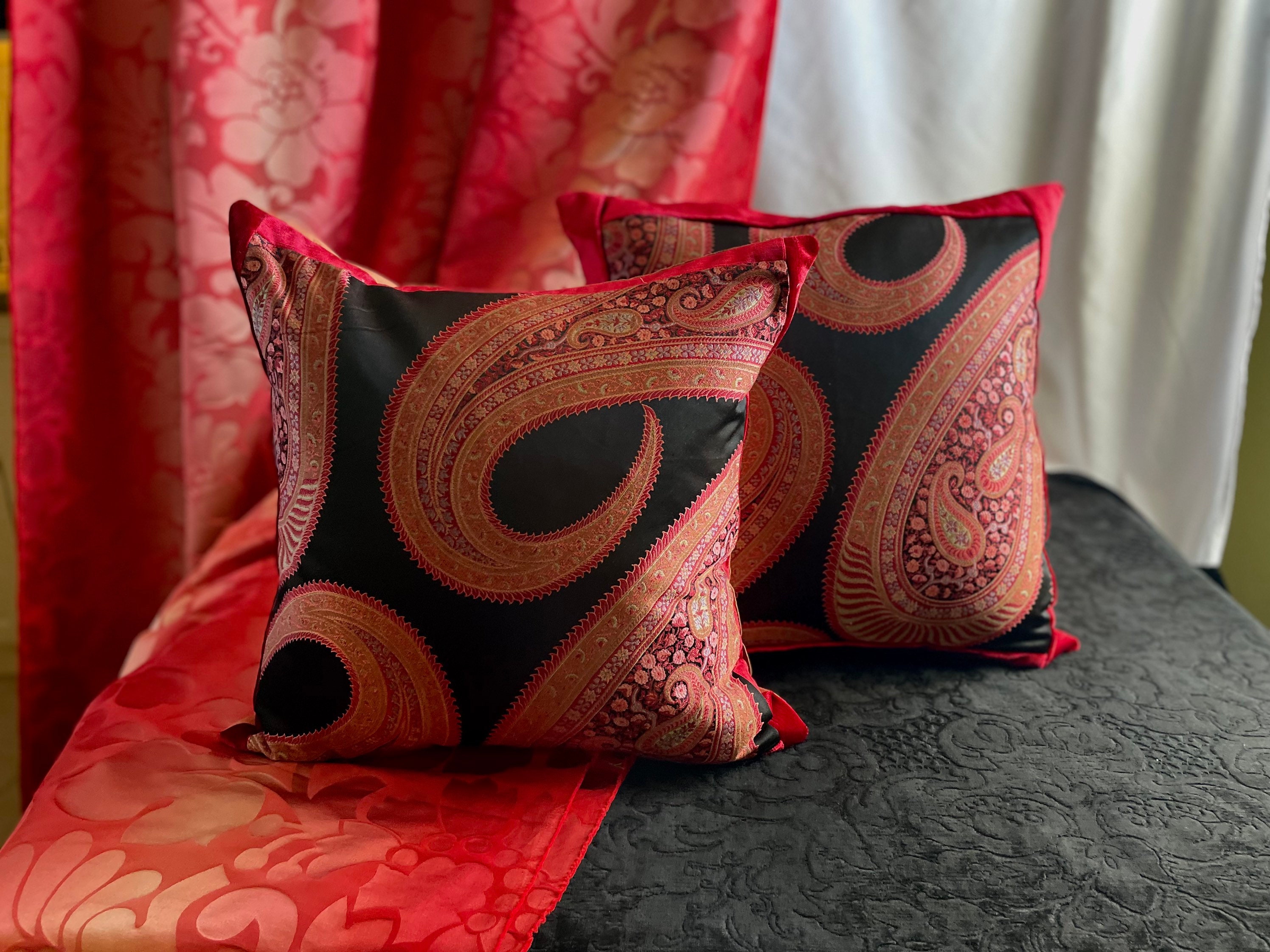 18 18 Osborne and Little Woven Silk Jacquard Paisley Pattern Black and Orange Decorative Pillow Cover by Jane Hall Design Etsy Canada