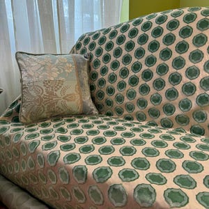 Manual Canovas “Tiana” Beige- Green- Polka Dot, Cut Velvet Upholstery Fabric, Jane Hall Design