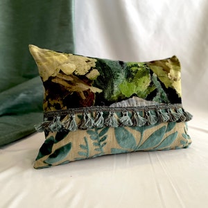 Designers Guild “Bloomsbury Rose” “Foglia” Decorative Pillow Cover, Teal, Emerald And Navy, Printed and Cut Velvet Fabrics from Jane Hall