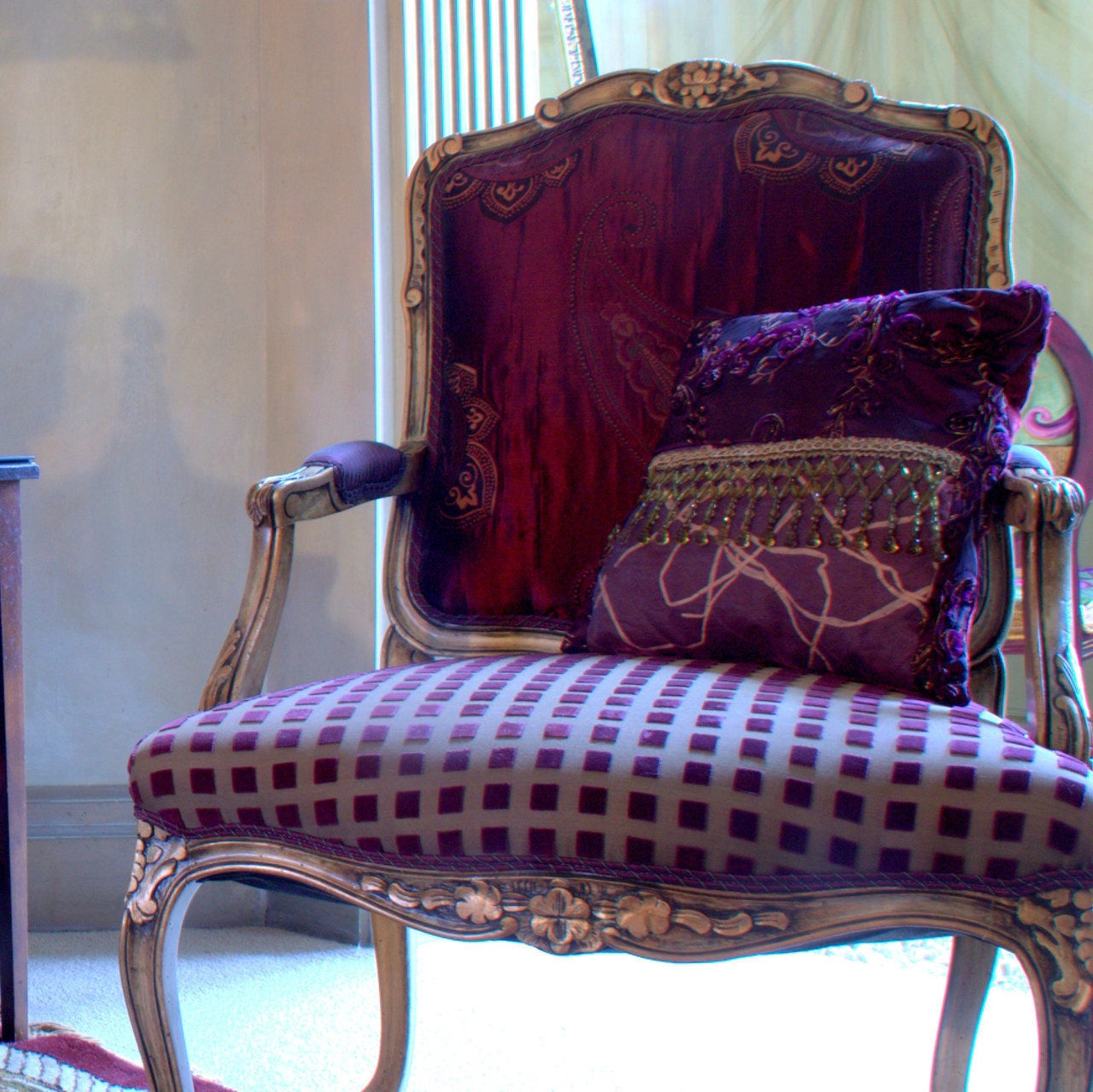 Upcycled Furniture Upholstered Antique Chair Purple and Green