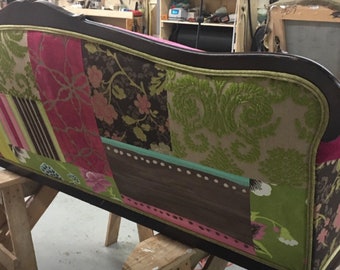 Designers Guild-boho Style, Upcycled, Upholstered 1920s Vintage Sofa Pink  and Green-velvet Printed Fabrics by Jane Hall Design 