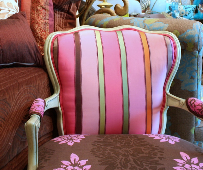 Upcycled, Upholstered Antique Chair, In Pink, And Chocolate Brown, Designers Guild Fabric, By Jane Hall Design image 3