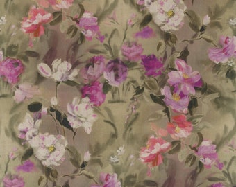 Designers Guild Damask Flower Linen Fabric: Stylized Floral Print