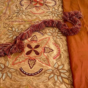 Brunschwig and Fils Pattern, Mulberry Embroidered Raw Silk Curtain and Home Decor Fabric, From Jane Hall Design