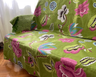 Designers Guild Floral Cotton Duck Fabric: Pink & Green Upholstery Curtain Material