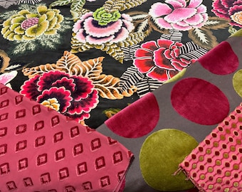 Designers Guild  “Rose de Damas- Cranberry” Printed Velvet - Upholstery Fabric, From Jane Hall Design