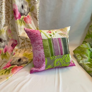 20”/20” Manuel Canovas “Angelique” Designers Guild “Savoie” Romantic Style, Pink and Green, Decorative Pillow Covers, Embroidered Silk
