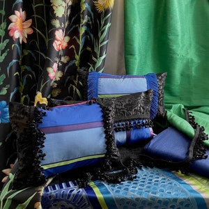 Christian LaCroix-Designers Guild Fabric, "Selam-Jais” Sapphire Blue, Black-Floral Pattern-Printed Silk-Jane Hall Design image 7