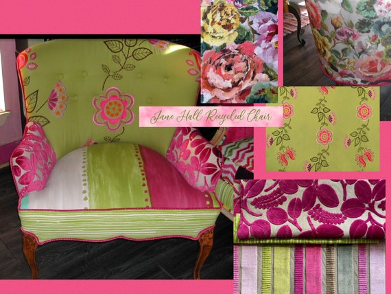 Bohemian Style Upcycled vintage Fan Back Chair Pink and Green