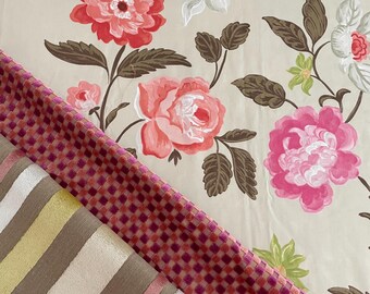 Designers Guild Floral Cotton Sateen Fabric: Pink, Green Home Decor