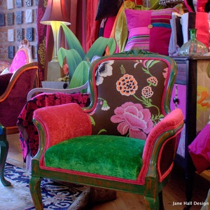 Upcycled Vintage Armchair: Hand-Painted Floral Design, Designers Guild Fabric