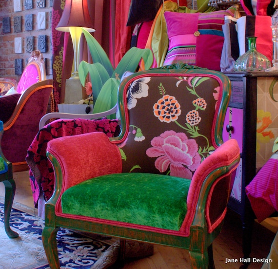 Upcycled Hand Painted Upholstered Vintage Armchair Repurposed
