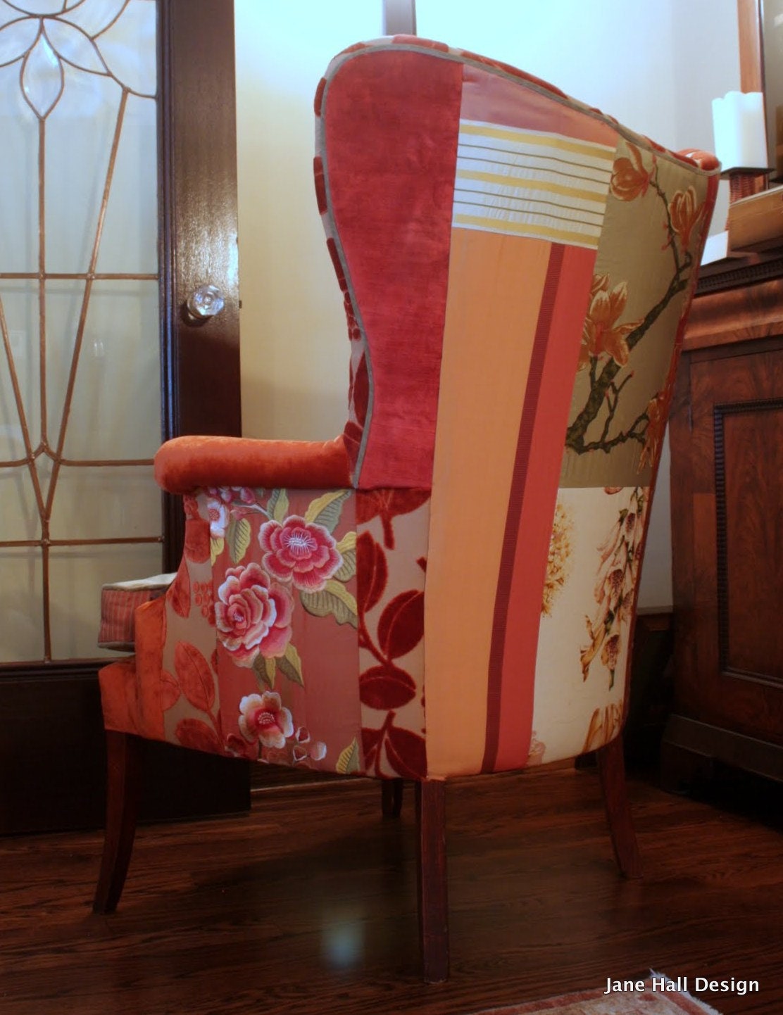 Custom Vintage Upholstered Wingback Chair Upcycled Peacock // 