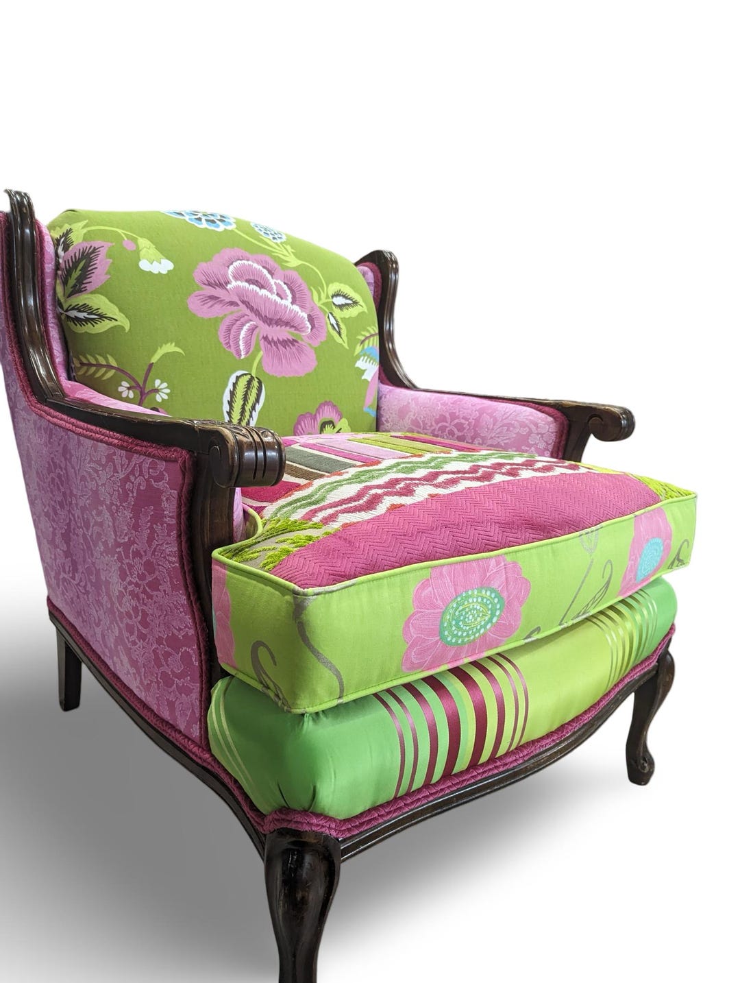 Upcycled French Provincial Armchair: Boho Pink Green Designers