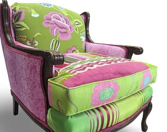 Upcycled French Provincial Armchair: Boho Pink & Green Designers Guild Fabric