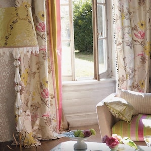 Designers Guild “Whitewell” Printed Silk in Pink and Taupe Curtain Fabric, From Jane Hall Design