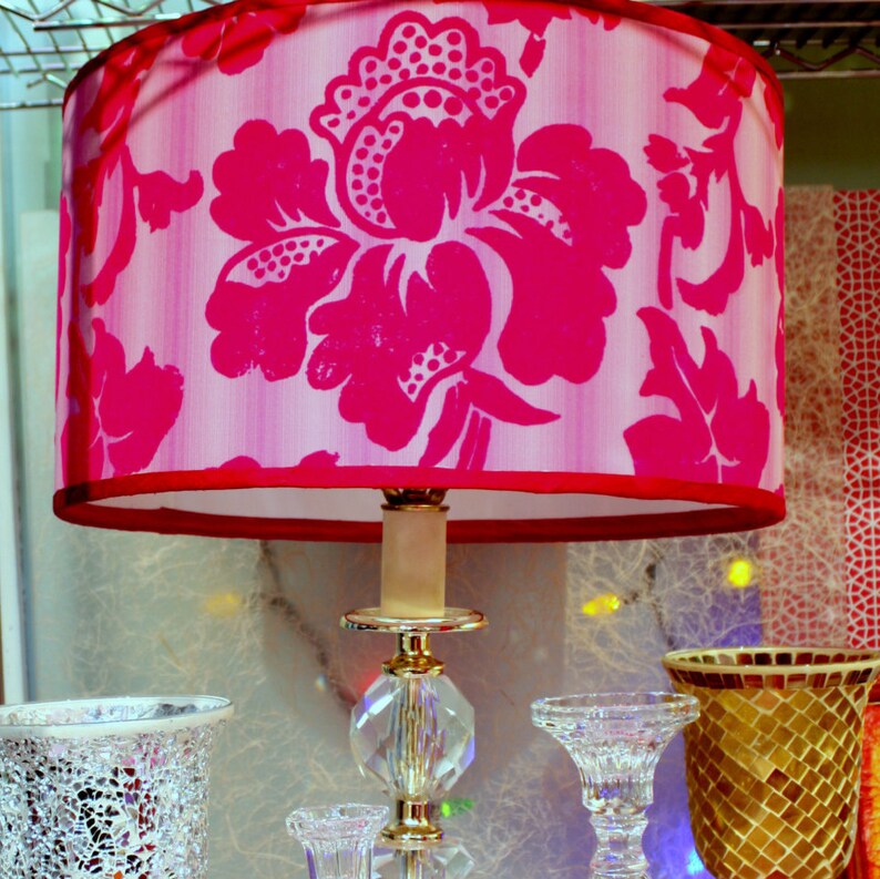 Custom Made Lamp Shade Drum Style Designers Guild Pink Silk From Jane Hall Design