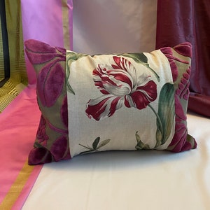 12&#39;x20&#39; Designers Guild &quot;Caliggo&quot; Eclectic Style, Burgundy and Green Velvet and a Floral Printed Linen,
