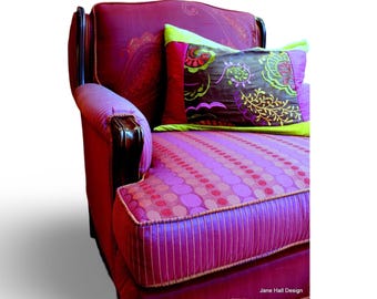 Upcycled French Provincial Armchair: Magenta & Orange Velvet