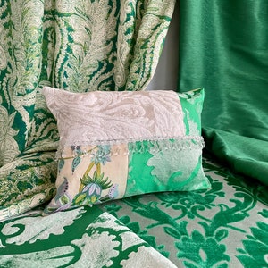 20”x 14” Designers Guild, Romantic Style, Pillow Cover, in Emerald Green, Cut Velvet, Woven Silk Fabrics