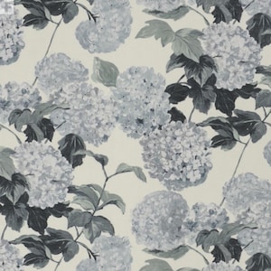 Designers Guild Cassandra Linen Fabric: Black, Grey, and White Hydrangea Print