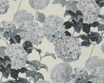 Designers Guild Cassandra Linen Fabric: Black, Grey, and White Hydrangea Print