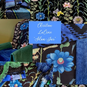 Christian LaCroix-Designers Guild Fabric, "Selam-Jais” Sapphire Blue, Black-Floral Pattern-Printed Silk-Jane Hall Design image 2