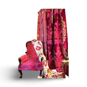 Designers Guild Fabric “Marinsky” Red- Pink-Gold- Printed Silk, Large Damask Pattern, Home Decor Fabric, Jane Hall Design