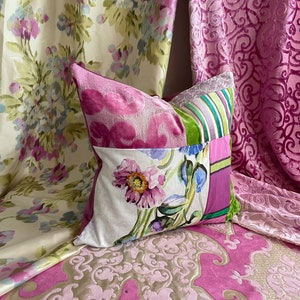 Designers Guild Pavot Pillow Cover: Mauve Purple Green Cut Velvet, 20”x 20”