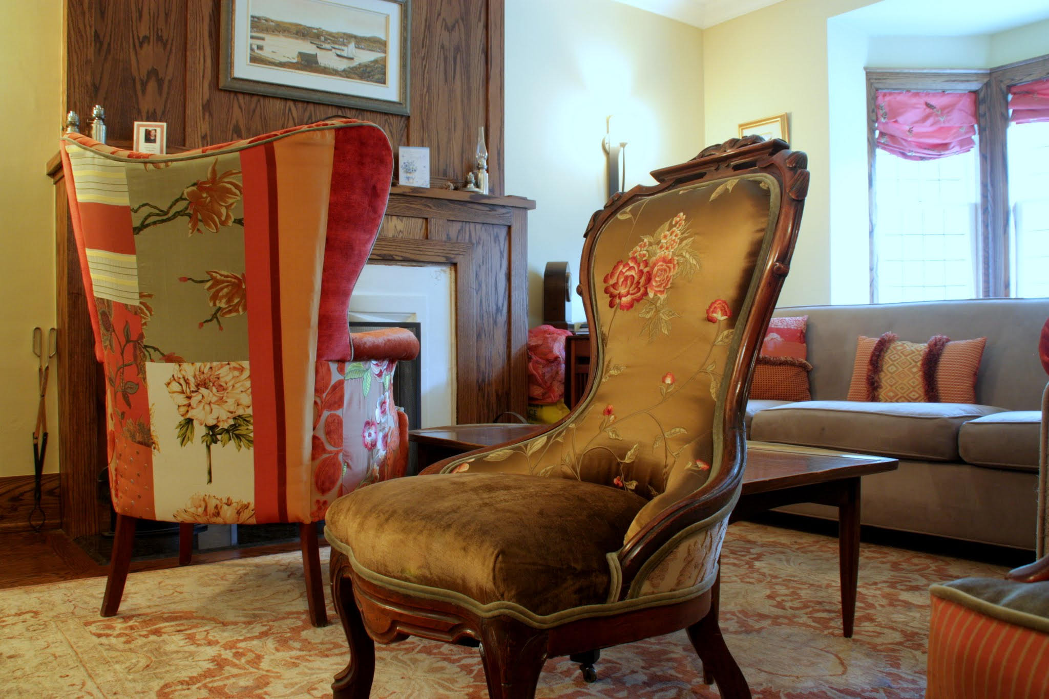 Upcycled, Antique Upholstered Fan Back Chair, Bohemian Style Upcycled, Antique Upholstered Fan Back Chair, Bohemian Style