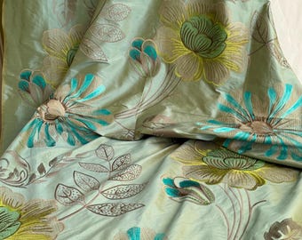 Designers Guild “Amalienborg” Aqua and Green-Embroidered Silk-Home Decor- Upholstery Fabric,  From Jane Hall Design