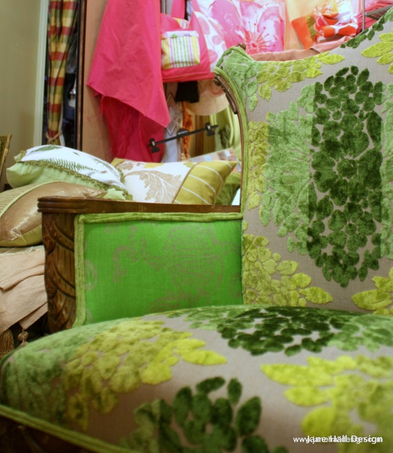 Upcycled Armchair: Bohemian Velvet, Printed Linen by Jane Hall