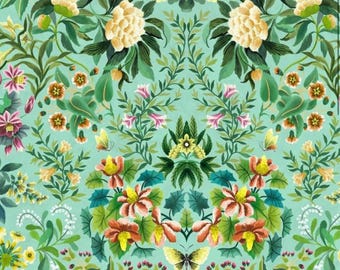 Designers Guild Fabric "IKEBANA DAMASK AQUA” Floral Pattern Curtain, Upholstery Fabric, Jane Hall Design