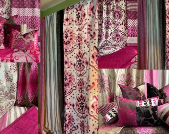 Designers Guild "Anchala" Plum Purple and White, Printed Cotton Curtain, Upholstery , Home Decor Fabric, Jane Hall Design