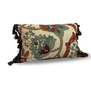 14”/24” Designers Guild, “Somerton” Bohemian Style, Decorative Pillow Cover- Green-Terracotta-Embroidered Linen, Velvet -Jane Hall Design