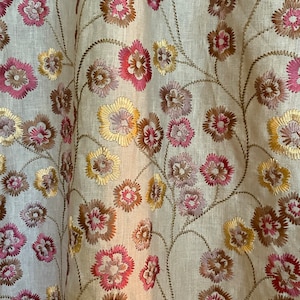 Lee Jofa Fabric, Kravet- Coral,Yelows Embroidered Linen Curtain Fabric, Fabric From Jane Hall Design