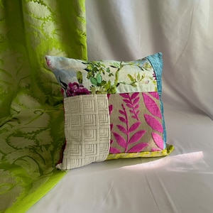 18”/18” Designers Guild, “Calaggio” “Pugin” Cut Velvet “ Caprifoglio”  Printed Linen, Decorative Pillow Cover,Pastel Pink Blue and Green