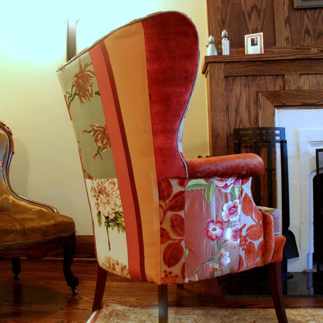 Upcycled, Antique Upholstered Fan Back Chair, Bohemian Style, in