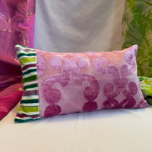 18”x 18” Designers Guild Pavot” “Iridato” Style Quilted Decorative Pillow Cover, shops Orange, Pink Velvet, Printed Cotton
