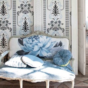 Designers Guild Fabric &quot;Bergius” Blue Grey and White, Stripe Pattern, Curtain Fabric, Upholstery Fabric From Jane Hall Design