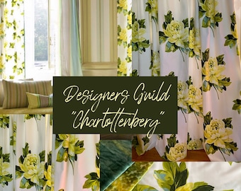Designers Guild "Charlottenberg" Lemon Yellow-Emerald Green-Printed Cotton Sateen Fabric, Floral Pattern From Jane Hall Design