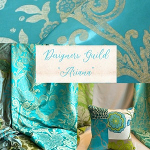 Designers Guild Fabric “Ariana” Turquoise Woven Silk Satin Curtain And Upholstery Fabric, From Jane Hall Design