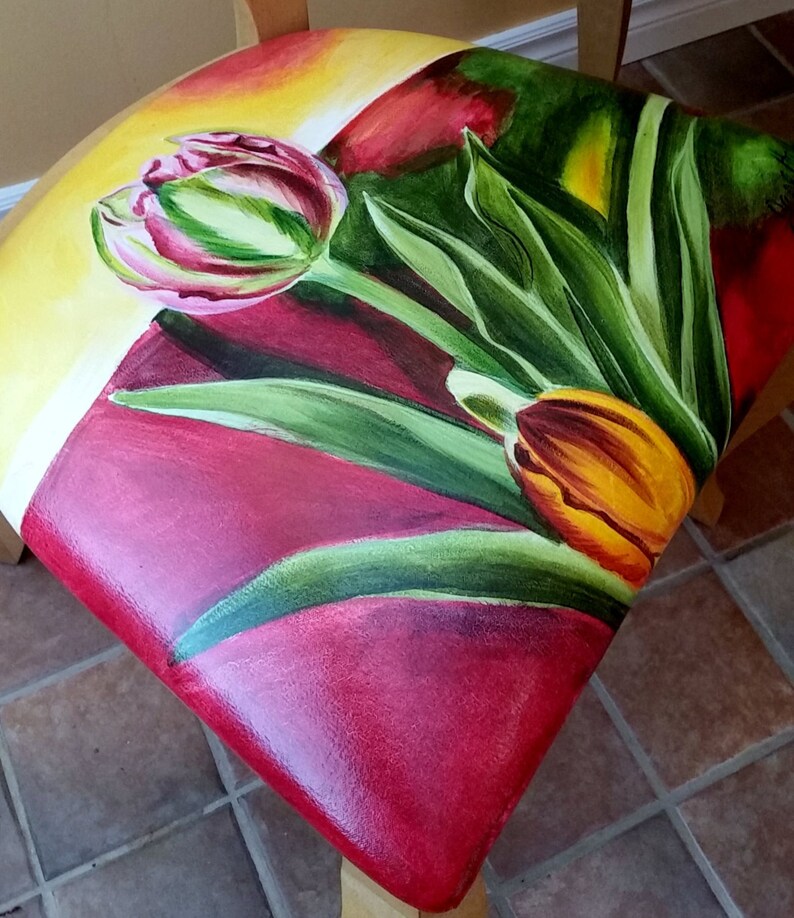 Dining Room Chair Seats InRed and Yellow by Jane Hall Design Hand Painted