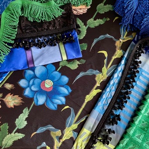 Christian LaCroix-Designers Guild Fabric, "Selam-Jais” Sapphire Blue, Black-Floral Pattern-Printed Silk-Jane Hall Design image 4