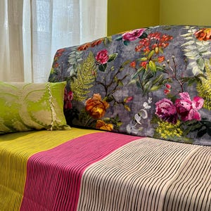 Designers Guild Fabric &quot;Bayshore&quot; Pink, Green Cotton Stripe Pattern, Curtain Fabric, Upholstery Fabric