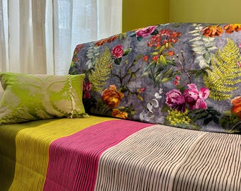 Designers Guild Fabric "Bayshore" Pink, Green Cotton Stripe Pattern, Curtain Fabric, Upholstery Fabric