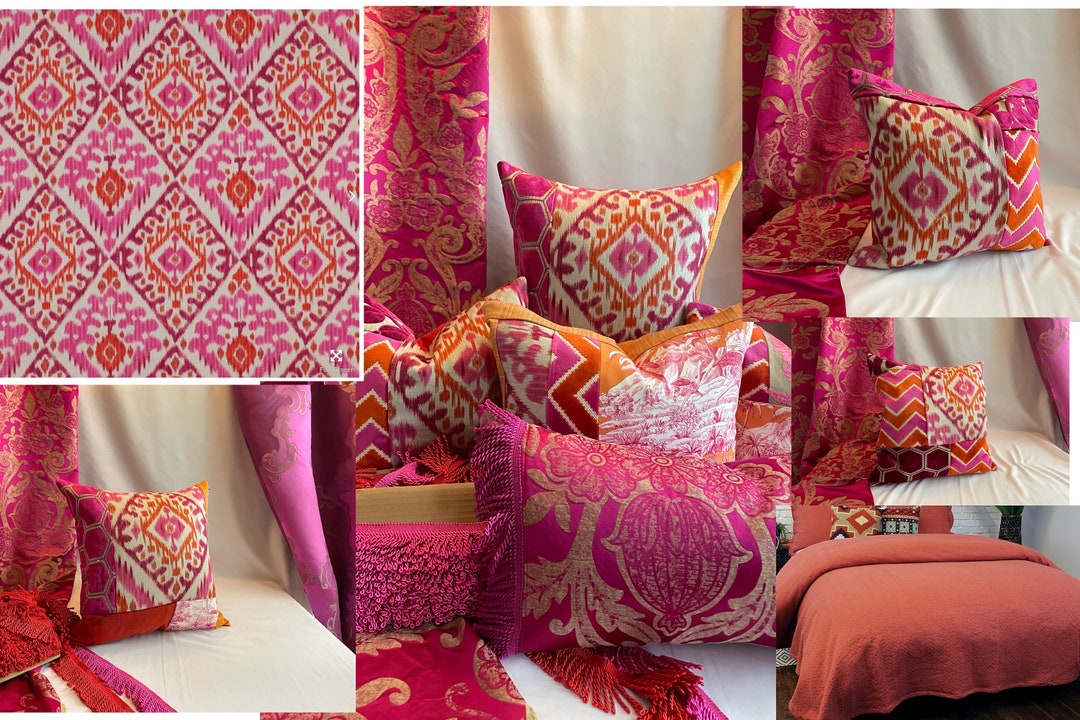 6 Piece Bohemian Style, Quilt, Shams, Designers Guild Linen and Velvet