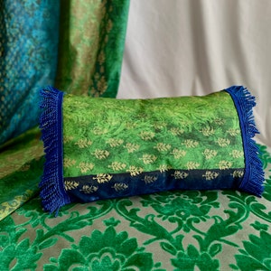 14&#39;/24” Designers Guild “Sudara Lino-Azure” Kasav Purple, Blue, Green Printed Linen and Cotton Decorative Pillow Cover From Jane Hall Design